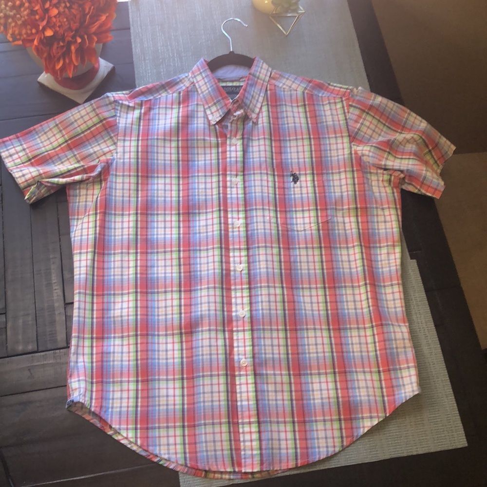 #115 NWOT Colorful Plaid Button Down Short Sleeve Shirt
